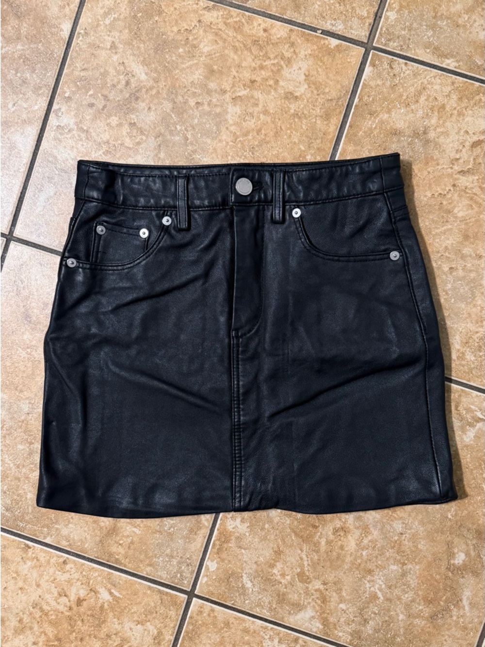 Blank NYC Black Faux Leather Mini Skirt with Front Pockets